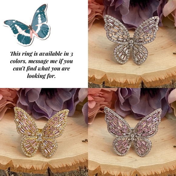 Sparkly Pink and Silver Crystal Butterfly Ring - Picture 12 of 13